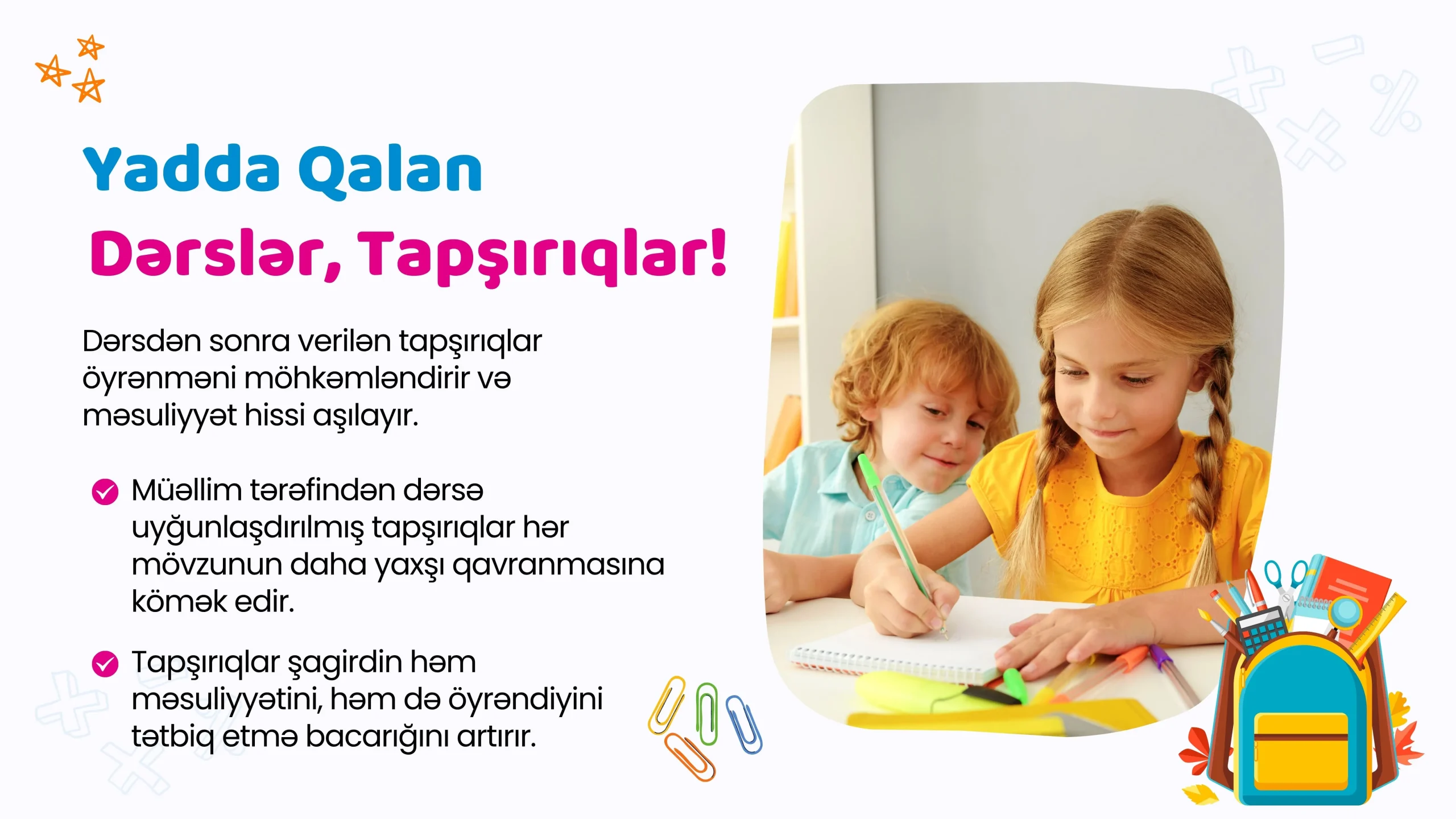 Kurslar 10 - Yadda qalan dərslər, Tapşırıqlar